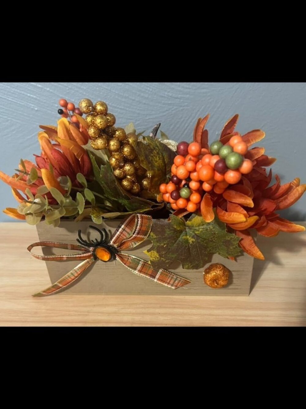 Handmade Halloween Fall Pumpkin Floral Arrangement Spider Decor